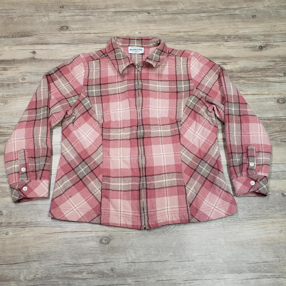Pendleton Jacket Womens Plus Pink Plaid 100% Wool Full Zip Weaving For Life